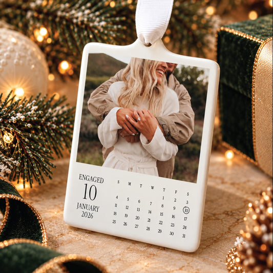 Ceramic Engagement Calendar Photo Ornament