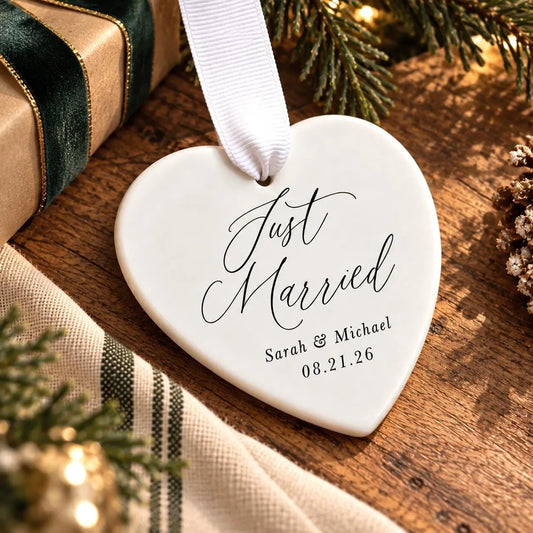 Custom Ceramic Heart First Christmas Married 2026 Ornament