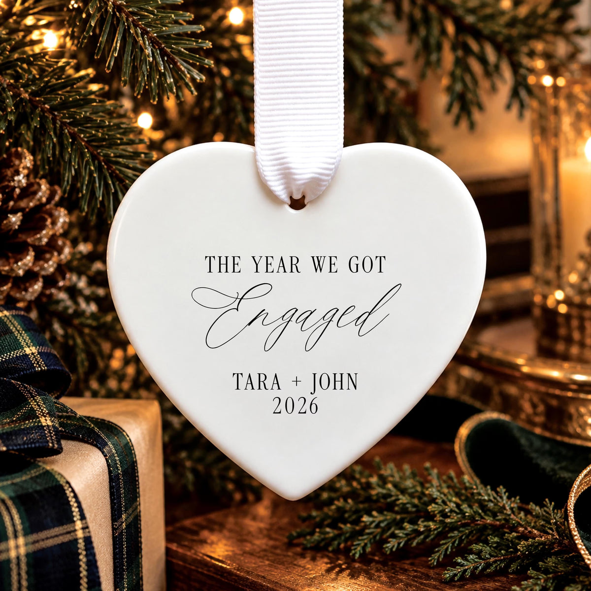 Personalized Ceramic Heart Engagement Ornament