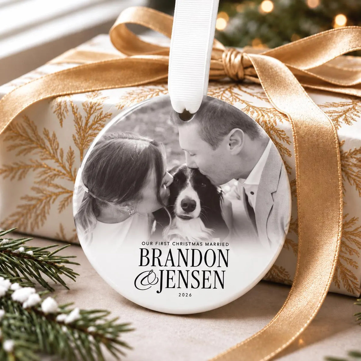 Custom Our First Christmas Married Photo Ornament