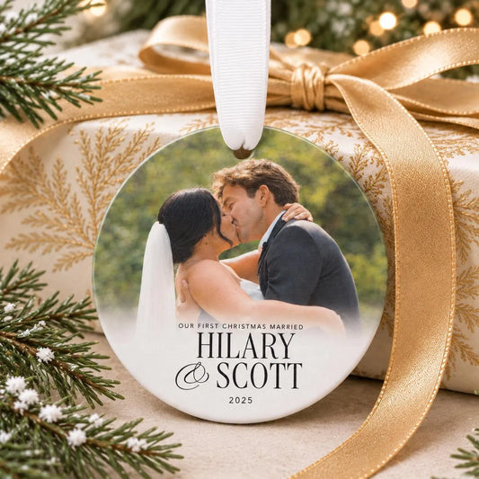 Custom Our First Christmas Married Photo Ornament