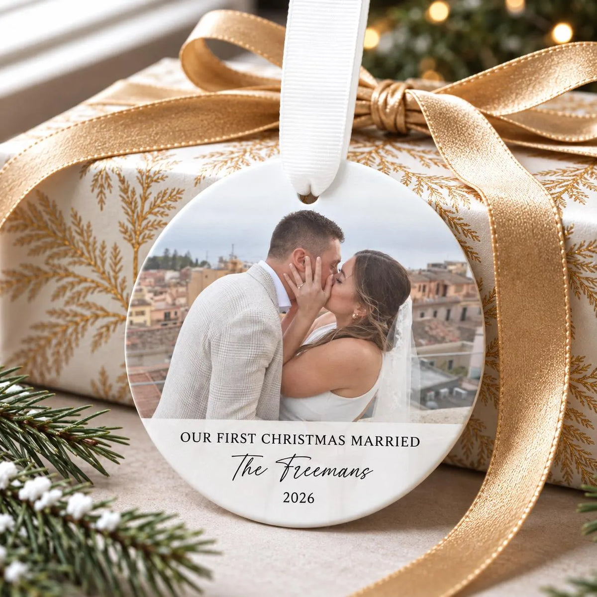 Our First Christmas Married Photo Ornament
