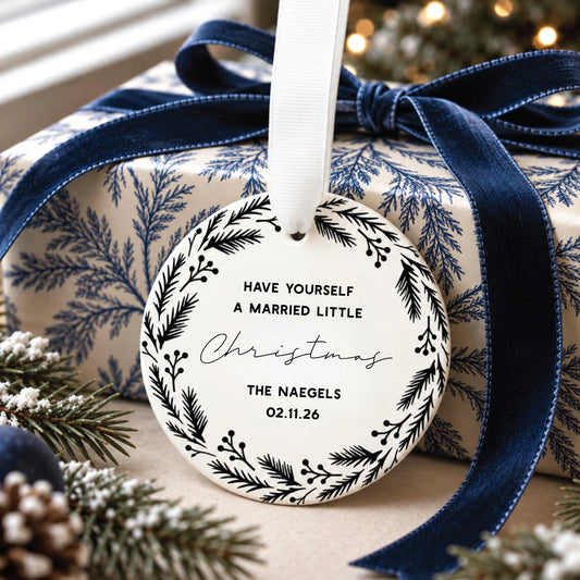 Our First Christmas Married B&W Christmas Ornament