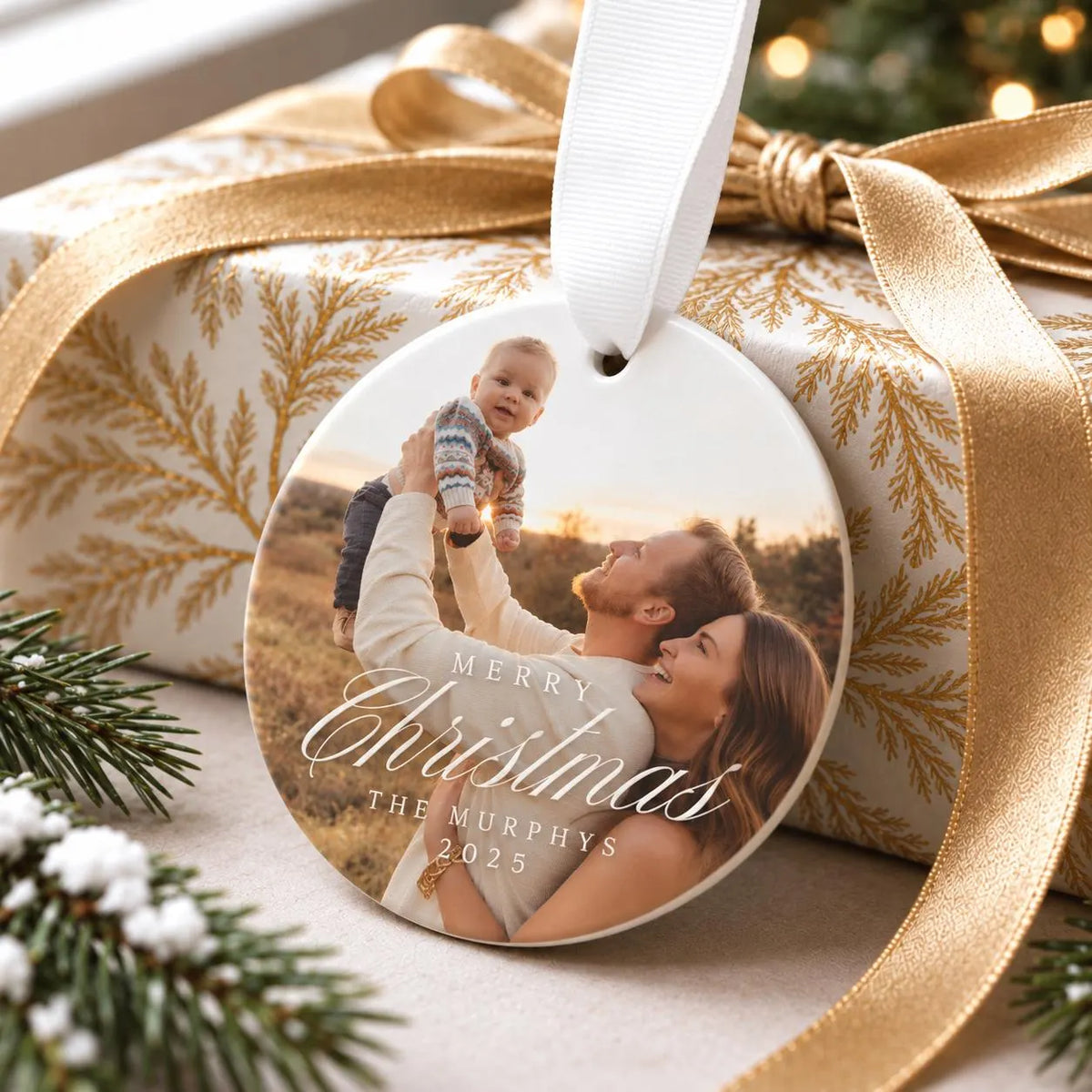Custom Merry Christmas Family Photo Ornament