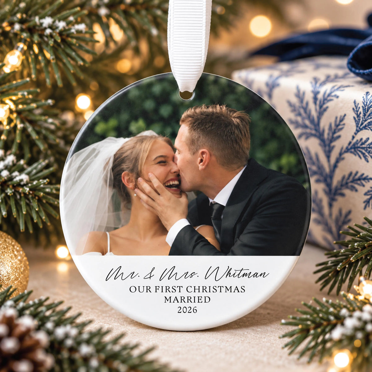 Our First Christmas Married Photo Ornament