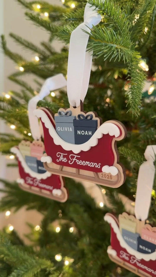 Personalized Family Christmas Sleigh Ornament