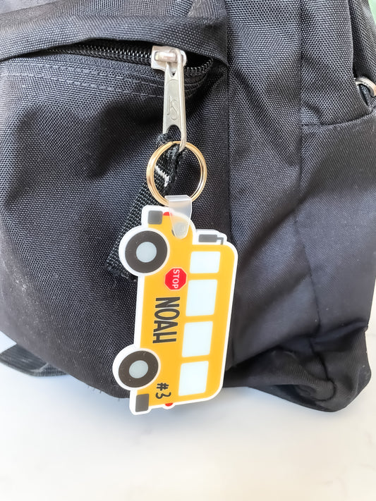 Custom Name Backpack Bus Keychain